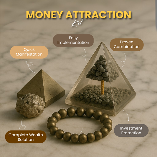 Money attraction kit Benefits with pyramids, stones, and a bracelet - by prashna kundli