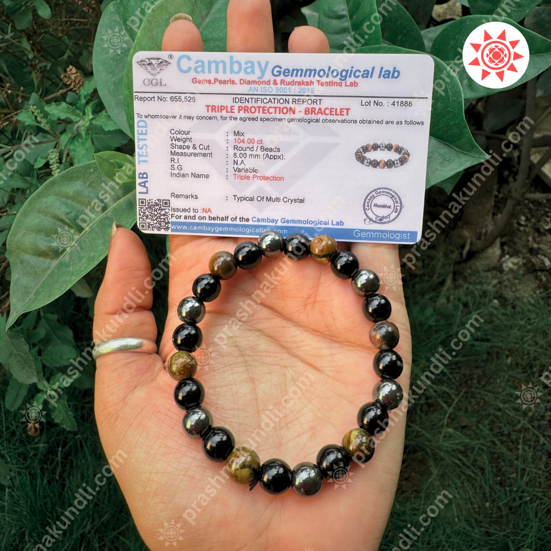 🛡️ Triple Protection Bracelet – Shield Against Negativity, Fear & Evil Eye - Prashna Kundli Astrology product and vedic astrology