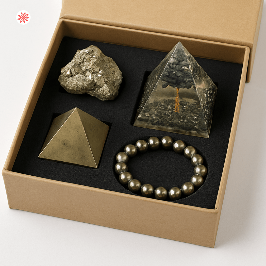 Pyrite Wealth Combo – 4-in-1 Energy Magnet for Abundance & Protection - Prashna Kundli Astrology product and vedic astrology